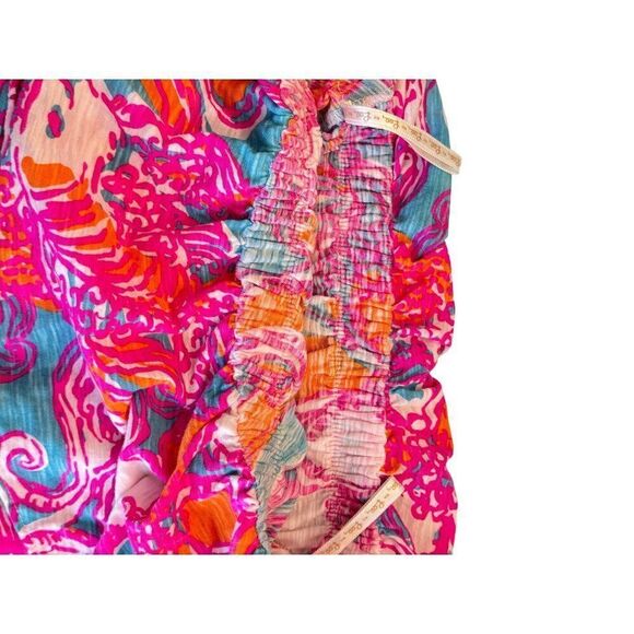 Lilly Pulitzer Strapless Ruffle Top XS Multi-Color EUC Bright Pink Orange Blue P - Picture 5 of 9